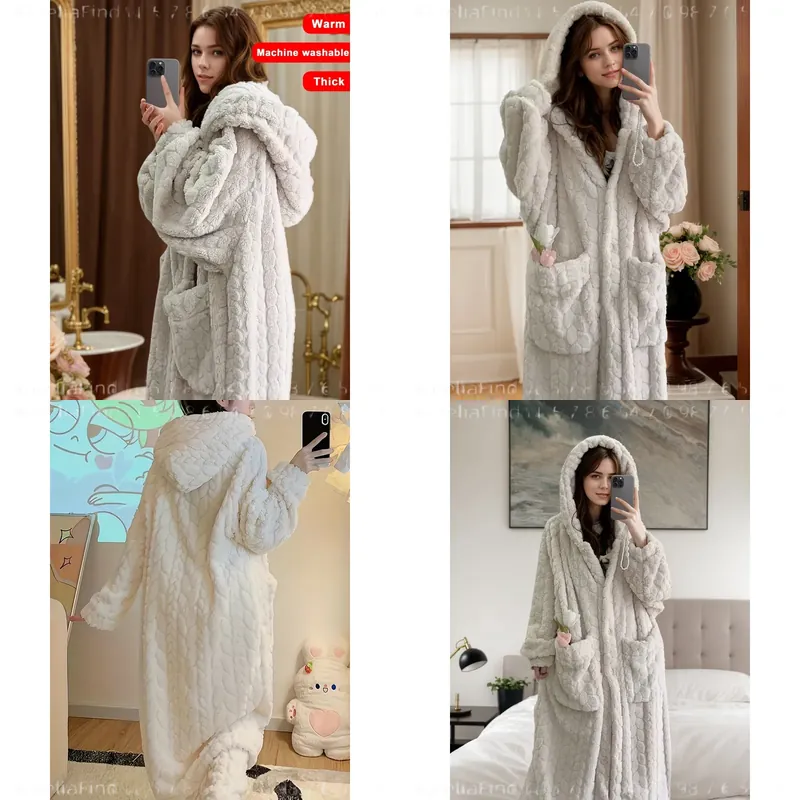 Bathrobe - Bata de franela para mujer, de